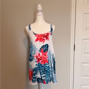 Floral Print Tank Top - White and Pink